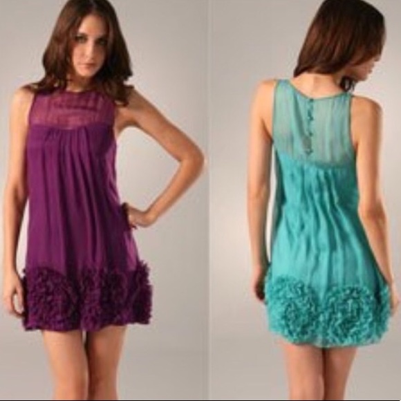 Rebecca Taylor turquoise silk sheer rosette dress - Picture 8 of 8